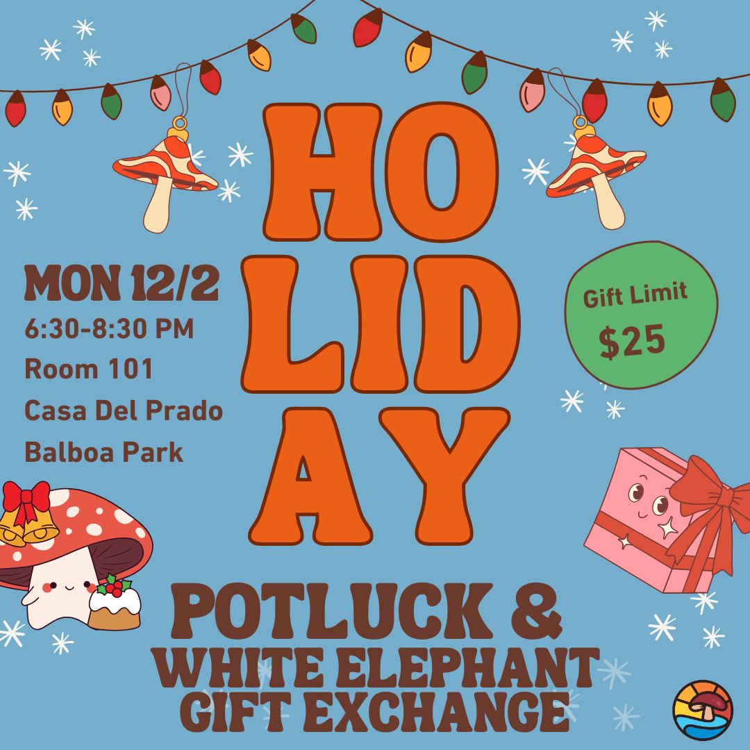 A poster for our holiday potluck event on December 2nd. It will include a white elephant and gift exchange.